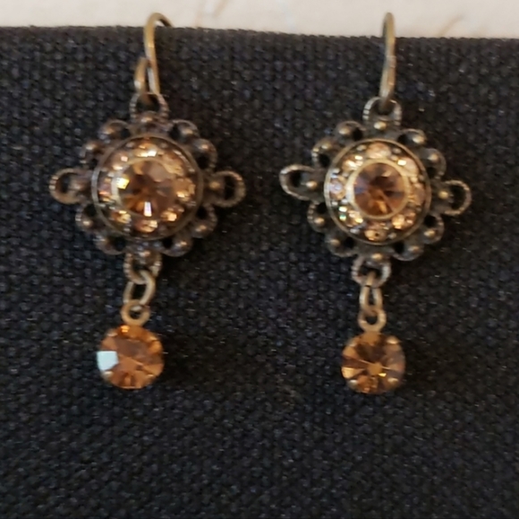 Mariana Swarovski Crystal Amber Dangle Earrings Antique Brass 1